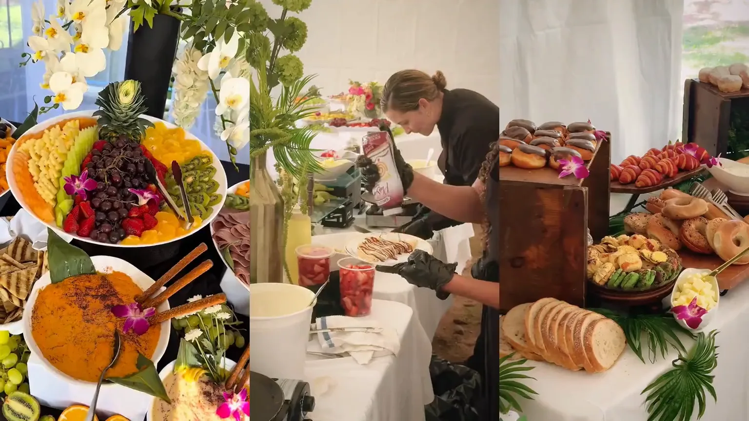 Chai Chenak grazing table, live crêpe station, and bakery display
